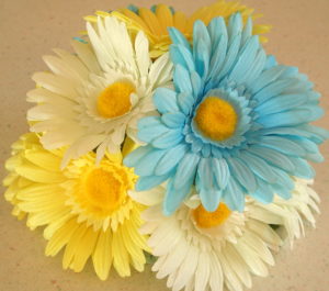 Blue Yellow and White Gerbera Daisy Silk Floral Cake Topper