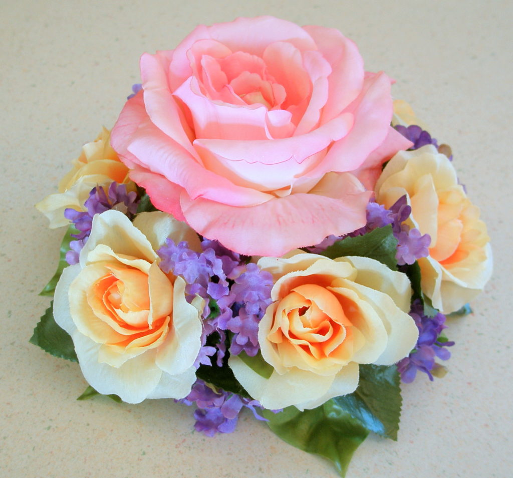 pink and yellow rose floral cake topper